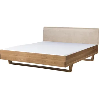 Massivmoebel24.de Bett Eiche 200x200x85 natur geölt, Kopfteil beige FICHTELBERG #128 - Braun, Beige