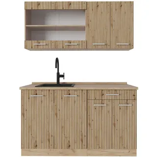 Vicco Singleküche R-Line, 140 cm, , AP Eiche, Artisan-Eiche/Goldkraft Eiche