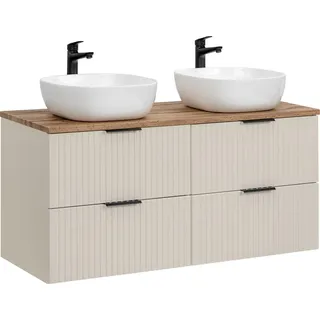 Badezimmerschrank 120 cm mit Arbeitsplatte und 2 Waschbecken, kaschmir matt