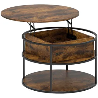 Homcom Couchtisch höhenverstellbar Wohnzimmertisch mit Ablagefläche, Braun , Metall , 80x61.5x80 cm , Wohnzimmer, Wohnzimmertische, Couchtische