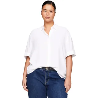 Tommy Hilfiger Damen Hemd Essential Fluid Shirt Kurzarm, Weiß (Th Optic White), 48