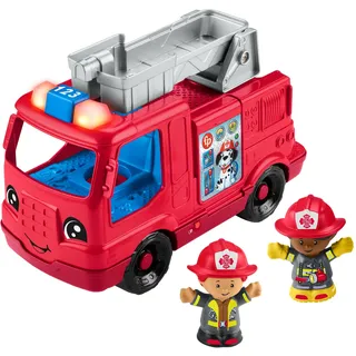 Mattel Fisher-Price Little People Spielzeug-Feuerwehrauto zum Schieben für Kleinkinder, mit Musik und 2 Figuren für Kinder ab 1 Jahr, mehrsprachige Version, HYR88