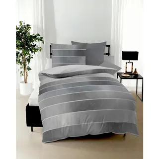 KAEPPEL TIMELESS Gestreift 100% Baumwolle Mako-Satin Grau 135 x 200 cm + 2 x 80 x 80 cm