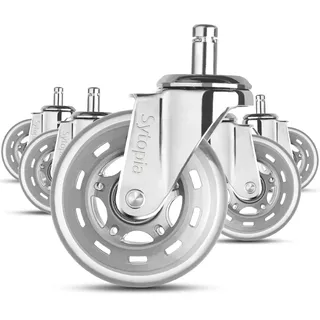 Sytopia Bürostuhl Rollen 11mm, Rollen für Bürostühle 11mm x 22mm, Gummi Bürostuhlrollen 5er-Set für hartboden, parkett, laminat, Bodenschutzmatten, PASST NICHT für 10mm Stift (Silber)
