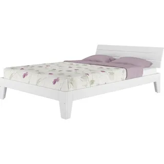 Weißes Doppelbett in Überlänge 140x220 Bettgestell Holzbett Massivholz Kiefer Weiß V-60.54-14-220Wohne Zubehör - Weiß