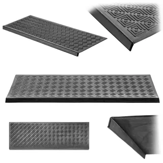 KADAX rutschfeste Stufenmatten aus Gummi für Außentreppen, Wetterfeste Treppenmatten in Schwarz, Fußmatten für den Außenbereich (Muster 4, 25 x 75 cm)