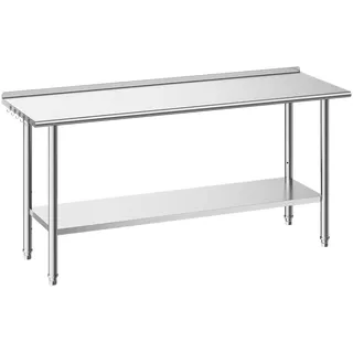 VEVOR Edelstahltisch Gastro 1829 x 610 x 894 mm, Verstellbarer Edelstahltisch mit Aufkantung, Arbeitstisch mit Grundboden für Restaurant Schwerlast Obere Ablage (263 kg) Untere Ablage (218 kg)