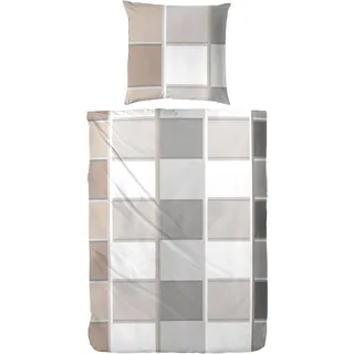 H.G. Hahn - Mako-Satin-Bettwäsche, 135 x 200 cm im Karo-Design, 100% Baumwolle - Beige