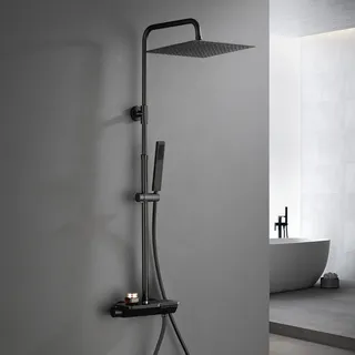 Görbach Regendusche Duschset mit Duscharmatur Matt Schwarz 3030MB