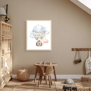 Bild mit Rahmen LÜTTENHÜTT "oder Poster, Koala mit Herz im Heißluftballon", bunt (farbe rahmen: beige, farbe bild(er): bunt), B:40cm H:50cm T:0,7cm, Holz, Plexiglas, Bilder, Bild mit Rahmen, HD Premium Druck