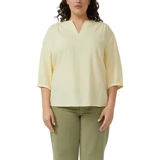 Schlupfbluse S.OLIVER CURVE, Damen, Gr. 48, gelb, Web, Obermaterial: 60% Viskose, 40% Baumwolle, unifarben, lässig geschnitten hüftbedeckend, Rundhals, Bündchen, Blusen Schlupfbluse, 3/4-Arm mit Viskose/Große Größen