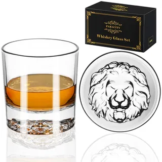 ParaCity Whisky Gläser Set - Löwenmuster, Dicker Boden, 2 Tumbler, 300ml - Für Whiskey, Rum, Gin, Wodka - Bar, Party, Männer Geschenke, Weihnachtsgeschenke