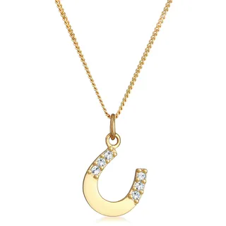 Silberkette ELLI "Halskette Hufeisen Glück Talisman 925 Silber, mit Kristallen von Swarovski" Gr. 45, gold, Halsketten, Damen, Silber 925 (Sterlingsilber), Silberkette