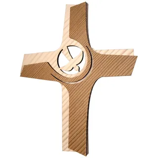 Kaltner Präsente Wandkreuz Holz 16 cm Klein – Modernes Holzkreuz mit Taube – Christliches Kruzifix für die Wand – Katholische Wanddeko – Geschenk zur Kommunion, Taufe, Firmung – Fichte Südtirol