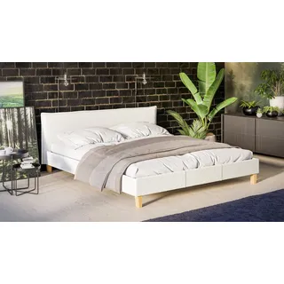 s-style möbel - Polsterbett 180x200 Thea Weiß Boucle Stoff Füße aus Massivholz - Weiß