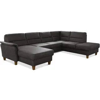 CAVADORE Wohnlandschaft Palera / Federkern-Sofa in U-Form im Landhausstil / 314 x 89 x 212 / Mikrofaser in Lederoptik, Dunkelgrau