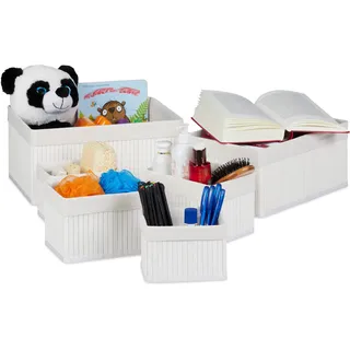 Relaxdays Aufbewahrungskorb 6er Set rechteckig  mit Stoffbezug 30 x 20 x 15 cm weiß