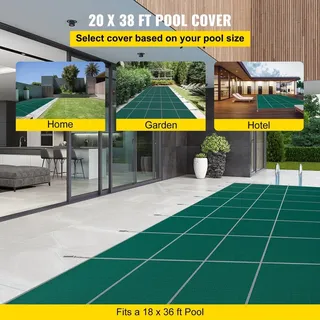 Pool-Sicherheitsabdeckung passend für rechteckige Unterflur-Pools mit den Maßen 18 x 36 ft, Sicherheits-Poolabdeckung mit 4 x 10 ft großer Mitteltrittstufe, feste Poolabdeckung aus Netzgewebe mit Drainagelöchern für Schwimmbäder, Sicherheitsabdeckung für den Winter, grün - Grün