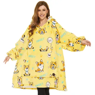THREE POODLE Oversize Hoodie Decken Pullover, Kuschelpullover für Damen Herren Kinder, Warm und Weiches Futter, Übergroßer Sherpa-Decke, Verschiedene Muster Verfügbar