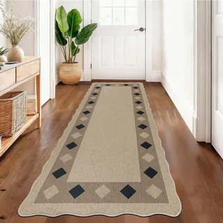 VSIWB Teppich Läufer Flur 80x200 cm, Leichter Jute Aussehen küchenteppich, Waschbarer Teppich, Rutschfest Küchenläufer, Teppich Flur, Braun Teppich Läufer für Wohnzimmer, Küche, Diele, Eingang, Balkon