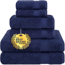 Cotton Paradise 6-teiliges Handtuch-Set, 100% türkische Baumwolle, weiche, saugfähige Handtücher für Badezimmer, 2 Badetücher, 2 Handtücher, 2 Waschlappen, Marineblau