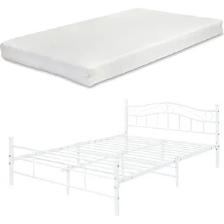 [en.casa] Metallbett Florenz mit Kaltschaummatratze Weiß