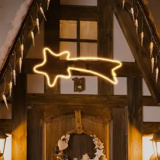 SALCAR 70cm LED Sternschnuppe Neonlicht Beleuchtet Außen, 240er Fenster Silhouette Weihnachtsdeko, Weihnachtsdeko Weihnachtslicht Garten Groß Haus, Warmweiß