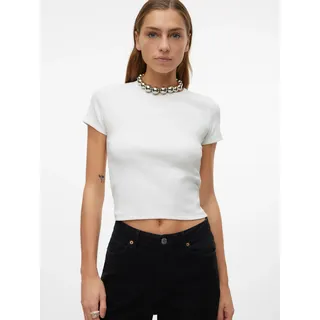 Kurzarmshirt VERO MODA "VMCHLOE SS SHORT TOP JRS NOOS", Damen, Gr. L, weiß (snow weiß), Feinripp, Obermaterial: 95% Baumwolle, 5% Elasthan, unifarben, figurbetont taillenlang, Rundhals, Shirts Kurzarmshirt, Baumwollmischung