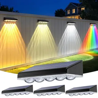 GEARLITE Solarlampen für Außen Garten 4 Stück, 5 Helle LED Solar Wandleuchte Aussen 10 Modi Warmweiß RGB Farbwechsel, IP65 Wasserdichte Solarleuchten für Außen Garten Balkon Terrasse Wand Zaunleuchten