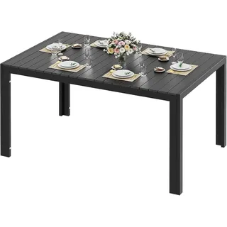 Outdoor Gartentisch - Rechteckiger Esstisch - 140×90×75 cm - Aluminiumgestell - WPC-Tischplatte - Für 8 Personen - Wetterfest - Schwarzes Gestell, hellgraue Platte - Schwarz, Hellgrau
