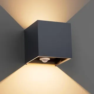 Klighten 12W Aussenlampe Außenwandleuchte mit Bewegungsmelder, Außenlampe mit bewegungsmelder Einstellbarer Lichtstrahl, Wandleuchte mit Bewegungsmelder Außen/Innen für Weg,IP65,2700K,Anthrazit