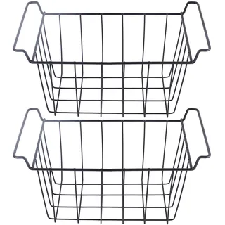 2 Stück Gefrierdraht-Aufbewahrungskorb, PE-beschichtet, Hängeregal, Organizer, Behälter, schwarz, für Kühlschrankregale - Schwarz