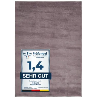 andiamo Teppich Arezzo waschbar Wohnzimmer Esszimmer pflegeleichter eleganter gemütlicher Wohnzimmerteppich Fellteppich einfarbig 60 x 110 cm Lavendel