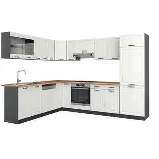 Vicco Winkelküche R-Line L-Form 227 x 287 cm Weiß Landhaus/Anthrazit