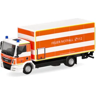 HERPA LKW Modellfahrzeug Man TGM Koffer-LKW mit Ladebordwand Feuerwehr Düsseldorf, Miniatur im Maßstab 1:87, Sammlerstück, Made in Germany, Modell aus Kunststoff