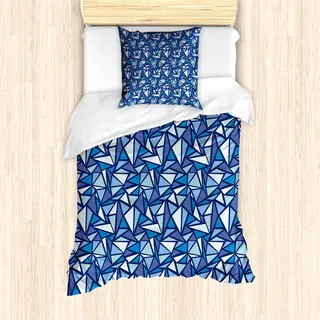 ABAKUHAUS Blau Mantele, Geometrische Zusammenfassung Ice, Milbensicher Allergiker geeignet mit Kissenbezügen, 135 cm x 200 cm - 80 x 80 cm, Blau Weiss - Blau