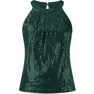 Glitzer Oberteile Damen Ärmellose, Pailletten Tank Top Damen Sexy,Neckholder Bluse Damen Schulterfreies Camisole Tops T Shirt Cocktail Festliche Party Obertei Tanktops & Träger-Tops für Frauen