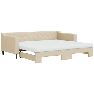 vidaXL Tagesbett Ausziehbar mit Matratzen Creme 90x200 cm Stoff - Creme