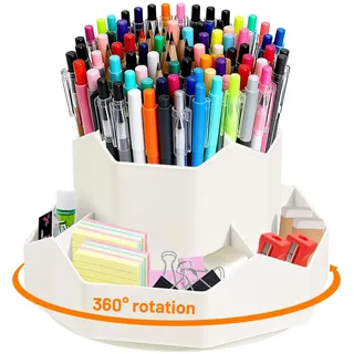 Lvjkes Drehbarer Stiftehalter, Schreibtisch organizer 9 Fächer, Verbesserte große Kapazität 360° drehbar, Kann Bleistifte, Buntstifte, Verschiedene Schreibwaren aufnehmen (Weiß)