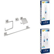 Bundle aus GROHE Start Cube - Bad-Set 4-in-1 (Material: Metall, verdeckte Befestigung), Supersteel, 41115DC0 + GROHE QUICKFIX - Kleber A1 und A2 (41127000 + 41128000)