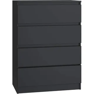 CDF Kommode Malwa M4 | Farbe: Schwarz | Schrank für Dokumente, Kleinigkeiten | Ideal für Wohnzimmer, Schlafzimmer, Kinderzimmer, Jugendzimmer und Büro | 4 geräumige Schubladen