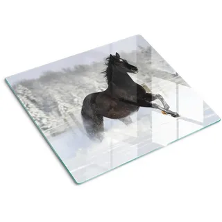 Tulup Glasplatte 60x52 cm Pferd Schnee , Braun , Glas , 60x52 cm , Küchenzubehör, Schneidebretter