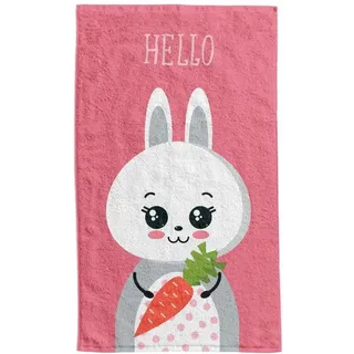 Handtuch, Kinderhandtuch mit buntem Aufdruck, Tiere 30x50cm Hase 011 - Rosa