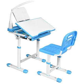 Costway Kinderschreibtisch mit Lampe höhenverstellbar 120 x 60 cm MDF Metall Blau