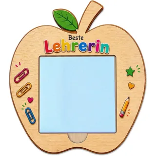 Abschiedsgeschenk Lehrerin Deko Holz-Apfel Notizzettelhalter | 14 x 16 cm Holzhalter für den Schreibtisch. Nützliches Geschenk für Lehrerinnen zur Aufbewahrung von Notizzetteln.