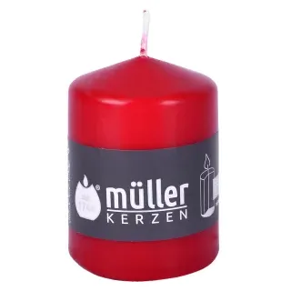 Müller Kerzen Stumpenkerze, karminrot, Hochwertige Stumpenkerze mit gleichmäßigen Abbrand, 1 Packung = 6 Stück, (Ø x H): 57 x 80 mm