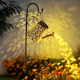 GIGALUMI Solarlampen für außen, Gartendeko für außen, Wasserdicht LED gießkanne,Solar Hängelaterne mit Halterung, für Garten, Rasen, Weg, Terrasse (kleine Blume)