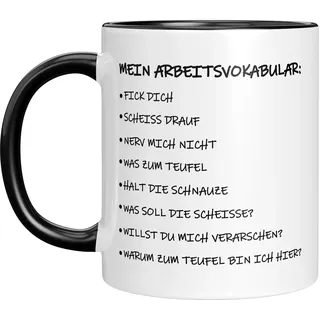 LIEBTASTISCH – Mein Arbeitsvokabular – Lustige Tasse für Büro & Arbeit – Geschenkidee für Kollegen, Chef & Arbeitgeber – Mit frechem Spruch für stressige Arbeitstage (Schwarz)