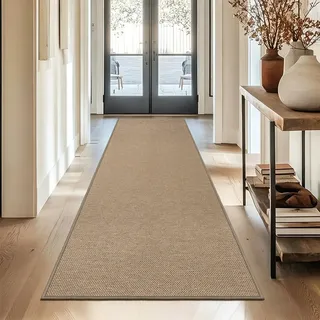 Capslpad Teppich Läufer Flur 80x200cm Rutschfester Waschbar Flurteppich Jute-Look Küchenteppich Teppichläufer für Küche,Wohnzimmer, Korridor, Eingang, Beige