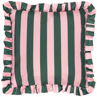 furn. Palm Royale Stripe Ruffle Bedrucktes Outdoor-Kissen mit Polyesterfüllung – Rosa/Grün – 50 x 50 cm
